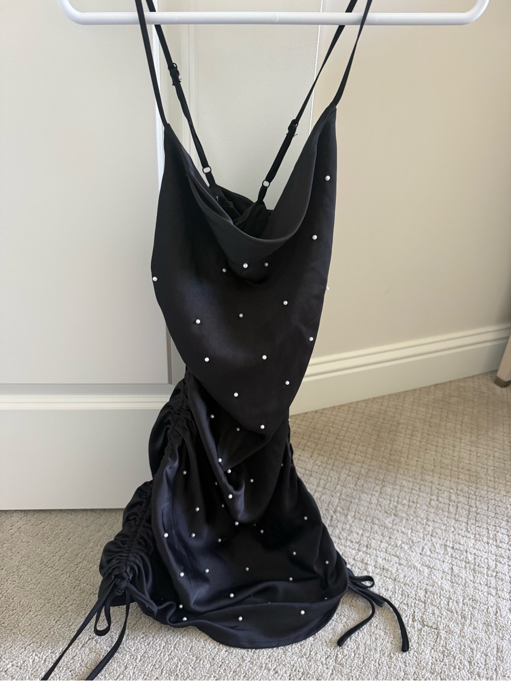 Black Pearl-Studded mini Slip Dress